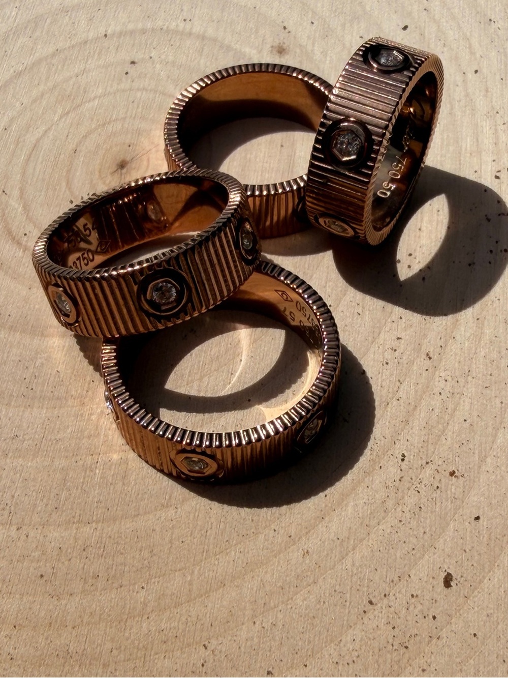 Women's Rose Gold Ridged Band Ring with Crystal Accents